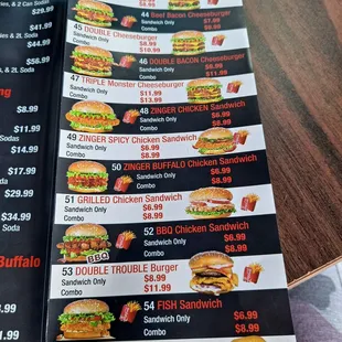 a menu for a fast food restaurant