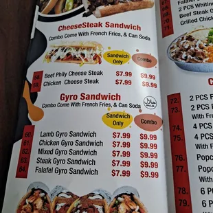 a menu for a fast food restaurant