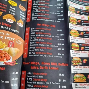 a menu for a fast food restaurant