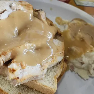 Hot Turkey (Open Faced) Sandwich with Mash Potatoes and Cranberry Jelly