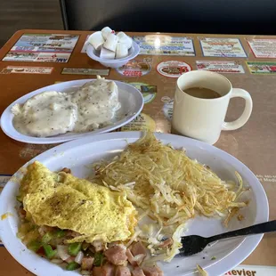 Denver omelette with biscuits and gravy