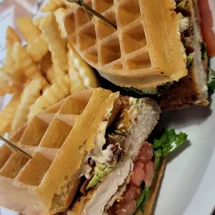 Chicken and waffle sandwich
