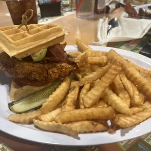 Waffle crispy chicken sandwich