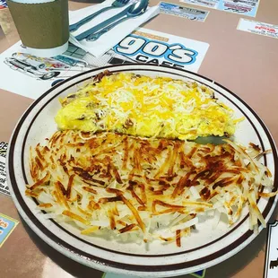 Bacon and cheese omelette breakfast