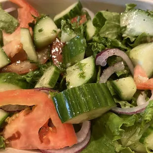 "Side" salad - a generous assortment of crisp veggies with just a hint of refreshing mint in the dressing.