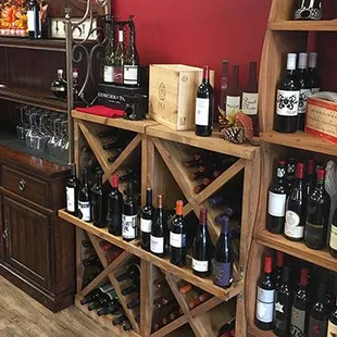 shelves of wine
