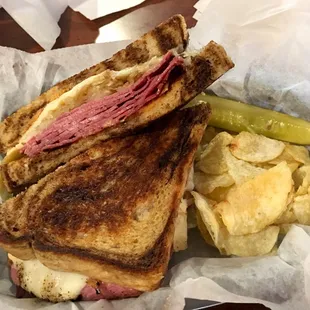 a sandwich and chips