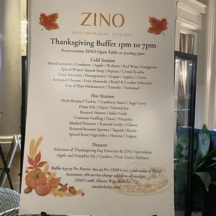 Thanksgiving Buffet Menu 2022