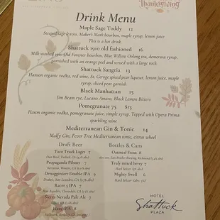 Thanksgiving Drinks Menu 2022
