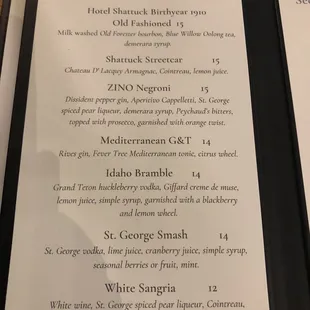 Cocktail menu