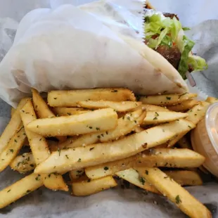 a sandwich and fries