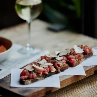 Tuna Tartare Tartine / pesto, salt &amp; vinegar chips, parmigiano reggiano