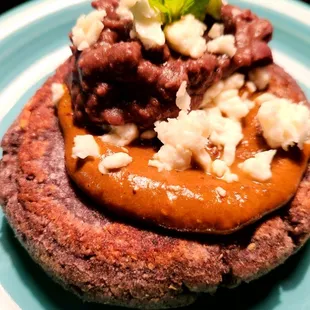 Blue Corn Gordita with Chile Morita Salsa.