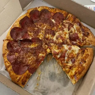 Pepperoni Lovers Pizza and BBQ Chicken Pizza