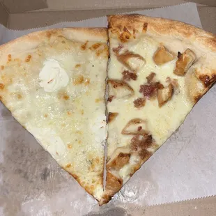 White (left) and Chicken Bacon Ranch (right) Pizza Slices