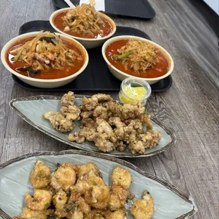 Jjampong, shrimp and chicken dish.