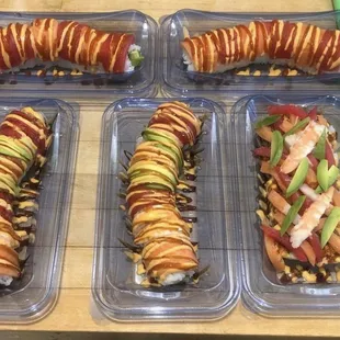 a variety of sushi rolls