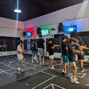 Group entertainment. Playing together free roam physical walk teamwork.