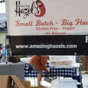 Amazing Hazel's vendor stand sign with the web address on in.. AmazigHazels.com