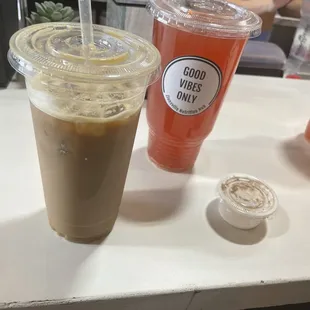 Iced coffee, love potion 9 mega tea and fat burner shot