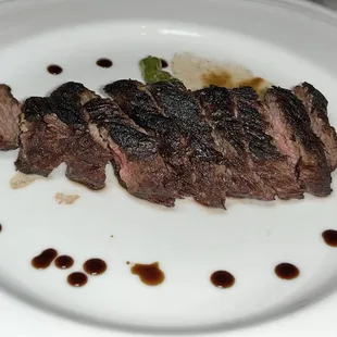 Flank steak ( burnt) was not edible.