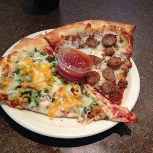 Thai pizza and New York King.