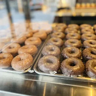a variety of doughnuts on display