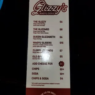 Hotdog menu.