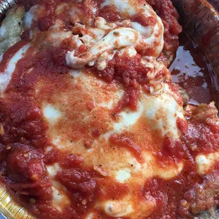 Chicken eggplant combo to go ! Pasta was in a separate container