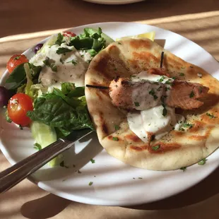 Salmon Skewers with side Greek salad
