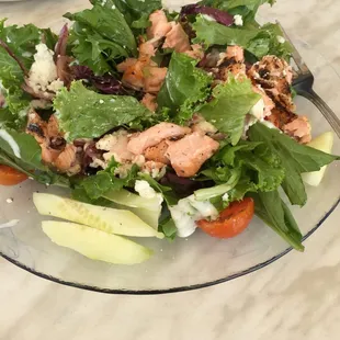 Greek salad with salmon
