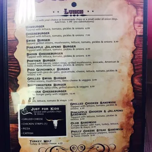 Lunch menu