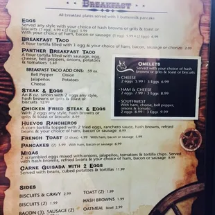 Breakfast menu
