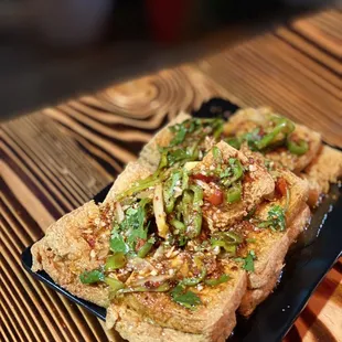 a piece of bread on a plate