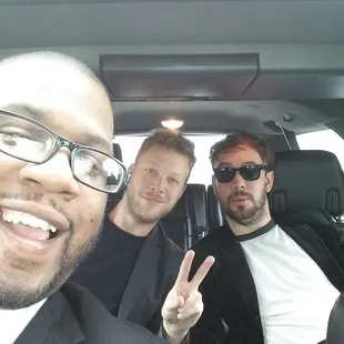 Mumford &amp; Sons band members riding with Antoine. Ted Dwane &amp; Ben Lovett