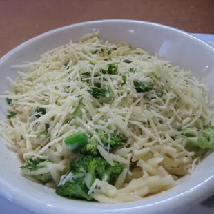 Krith-a raki: orzo, broccoli, &amp; green onions sauteed in butter &amp; fresh garlic with romano cheese and parsley on top $4.39
