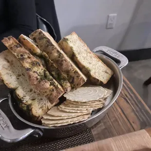  a bowl of bread and crackers