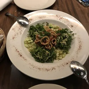 Dinner Sauteed Calamari, Cucumber &amp; Kale Salad