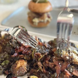 Roasted Brussels sprouts &amp; fried chicken sliders