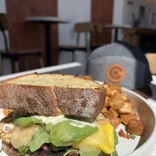 This breakfast sandwich is !  Served on fresh sourdough bread!