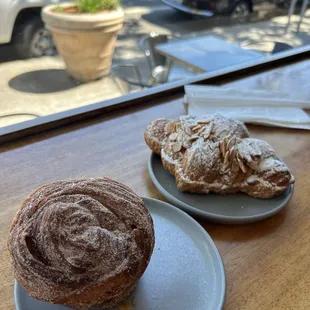 Morning bun and almond croissant warmed up