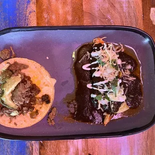 Macho taco (missing the cheese ‍) and mole chicken enchilada! Yum!