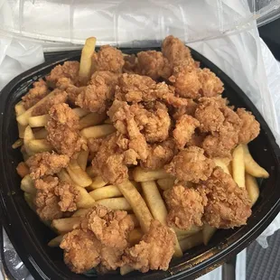 Popcorn shrimp and fries