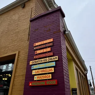 a colorful sign on the side of a building