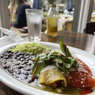 Chicken verde and rojo Enchiladas
