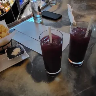 Sangria with complimentary chips, salsa and bean sip