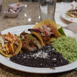 3 tacos - fish, pork shoulder, steak