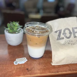 Lavender latte &amp; breakfast taco