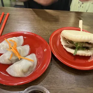 Potstickers and pork belly bao