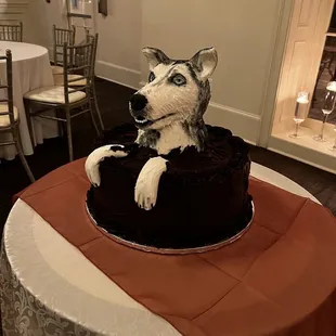 a cake with a dog on it
